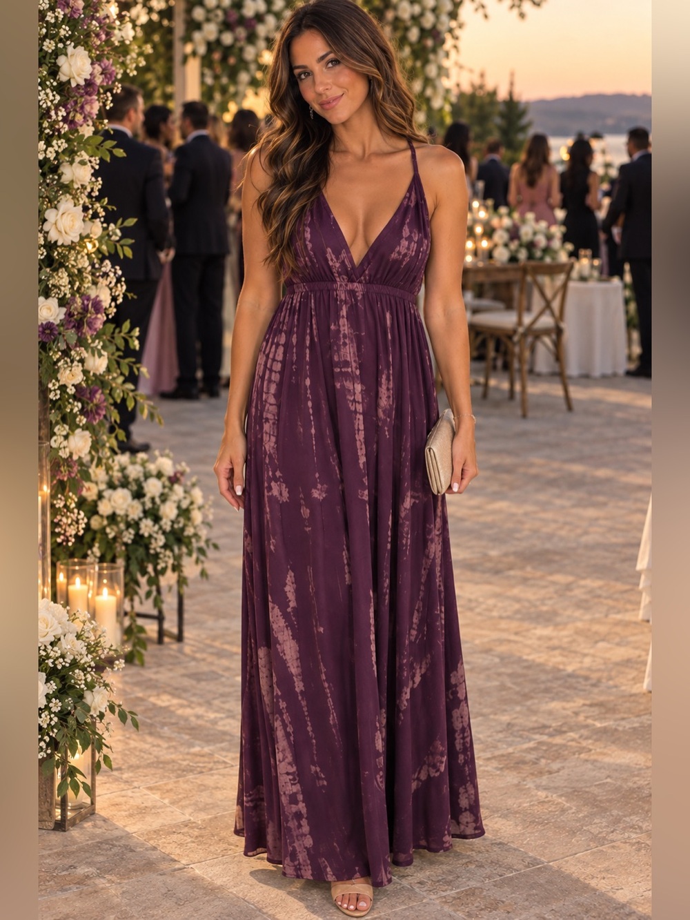 Love Notes Plum Tie-Dye Maxi Dress with Plunging V-Neck